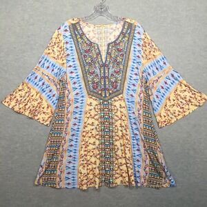 Soft‎ Surroundings L Short Swing Dress Floral Hippie Embroidery Velvet Colorful